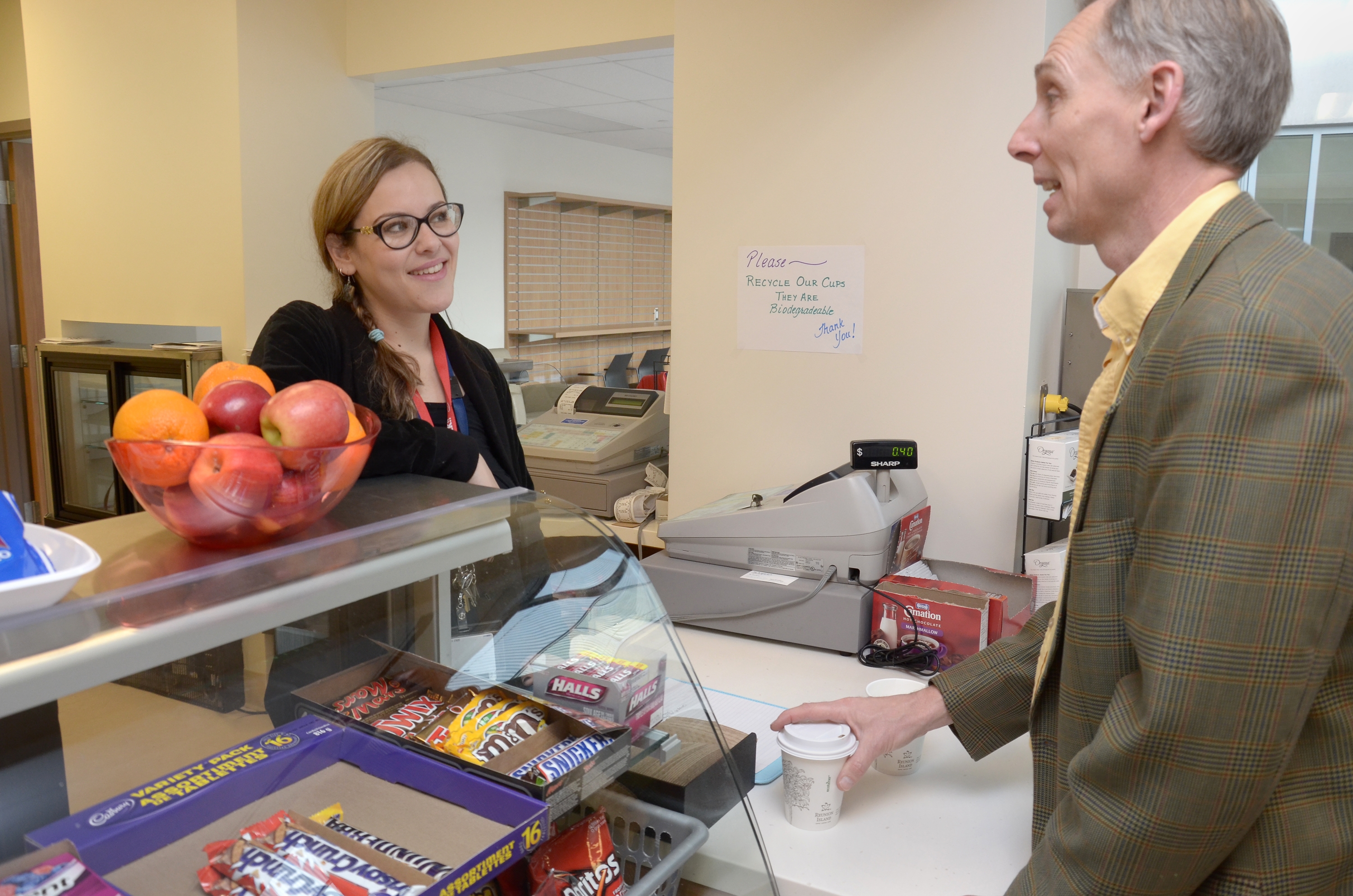 Pictured Above: Angela Jaspana (Left), Shift Supervisor at Colours Café and David Williams (Right), Marketing and Operations Manager of Rainbow's End at Colours Café.